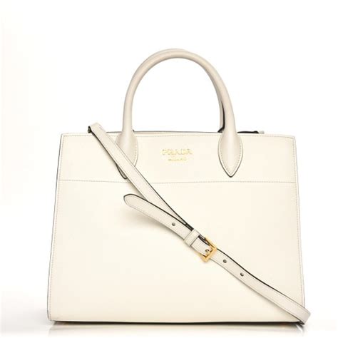 prada top handle bibliotheque medium saffiano calfskin leather bianco white|PRADA Saffiano City Calfskin Bibliothèque Top Handle White.